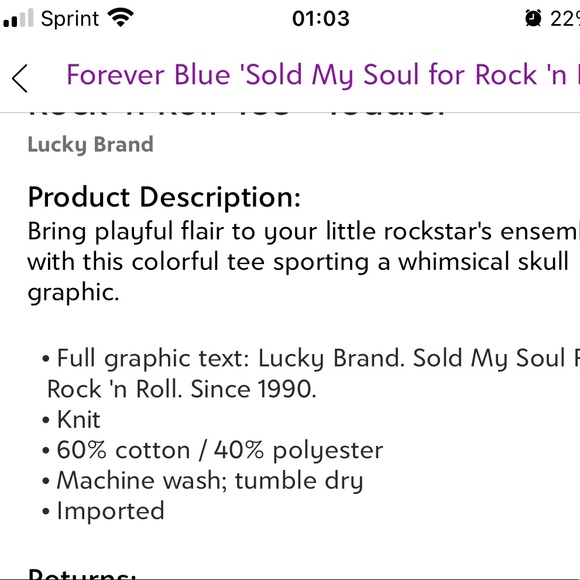 Lucky Brand-“Sold Soul for Rock n Roll” light blue tshirt dark script-Boys L NWT - Picture 6 of 6